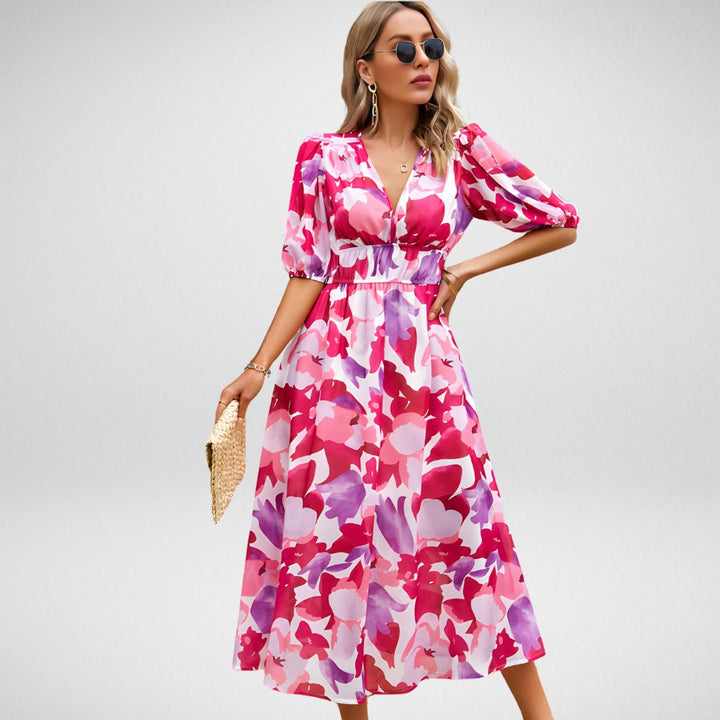 Kelda - Elegant A-Line Printed Midi Dress
