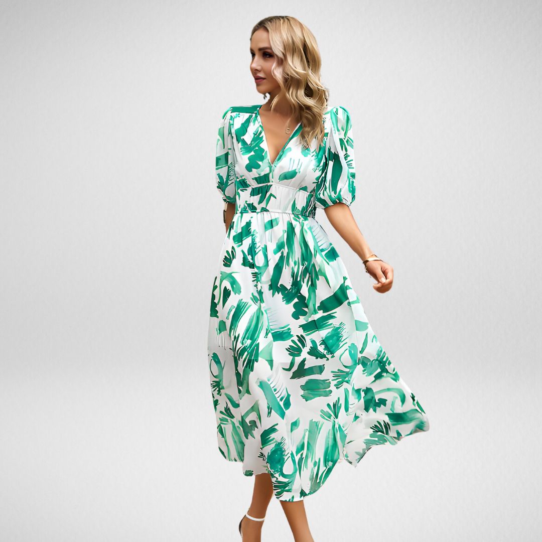 Kelda - Elegant A-Line Printed Midi Dress