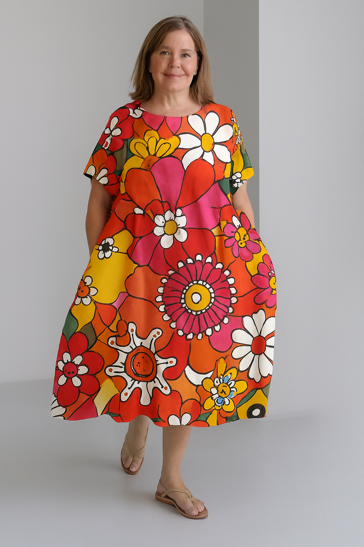 Zinnia - Vintage-Inspired Tummy Covering Midi Dress