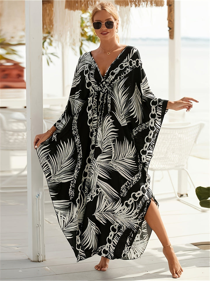 Evelyn - V-Neck Batwing Tropical Dress