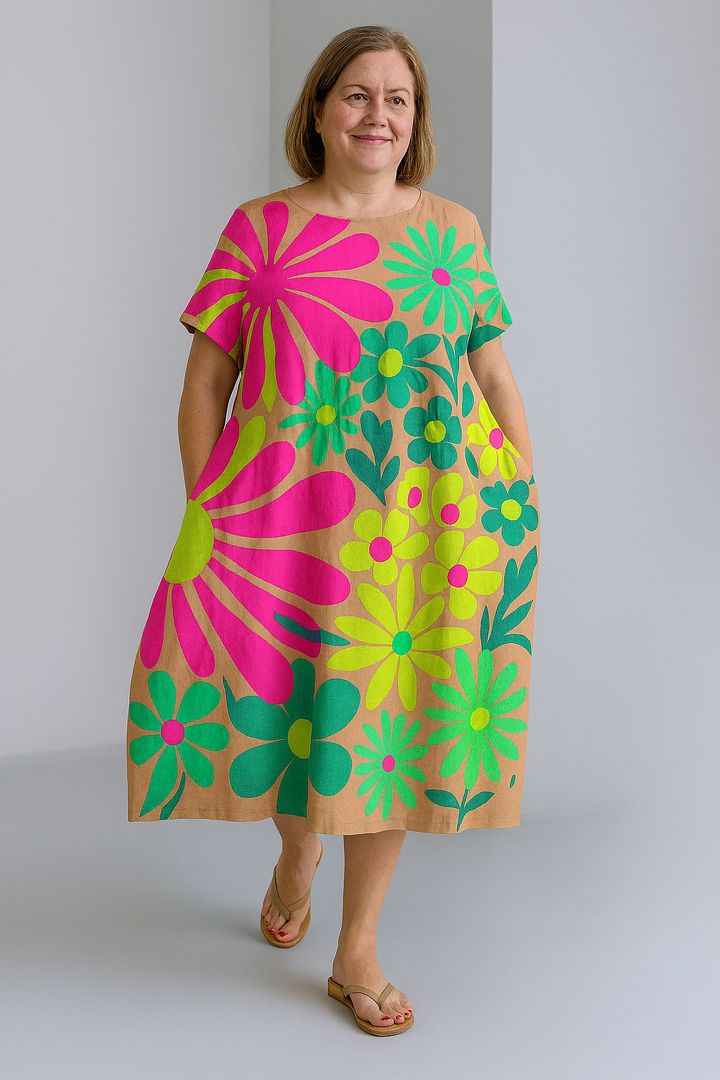 Zinnia - Vintage-Inspired Tummy Covering Midi Dress
