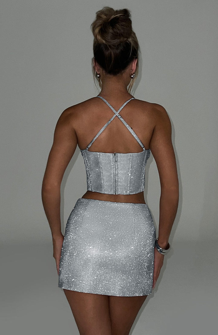 Glacia Mini Skirt - Silver Sparkle