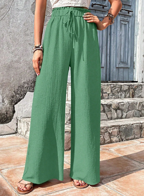 Rhalia - Casual Solid Wide Leg Trousers
