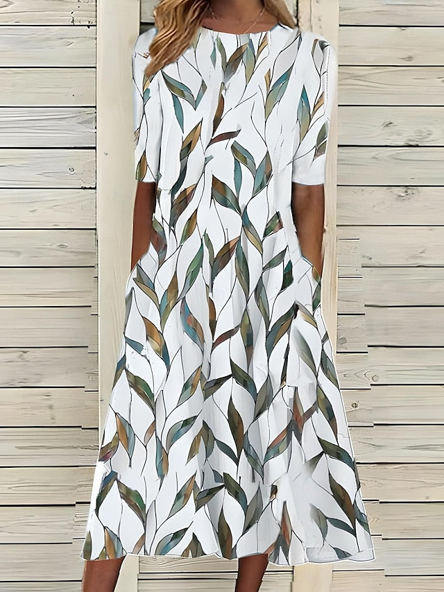 Elliora - Printed V-Neck Midi Dress
