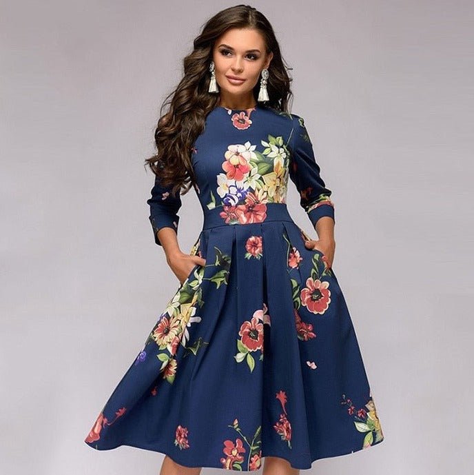 Zerelda - Elegant Pleated Floral Dress