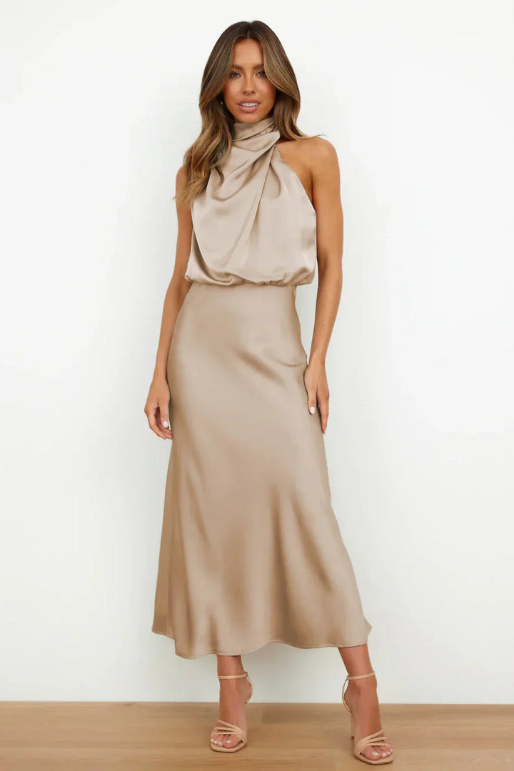 Wynnie - Elegant Satin Off-Shoulder Dress