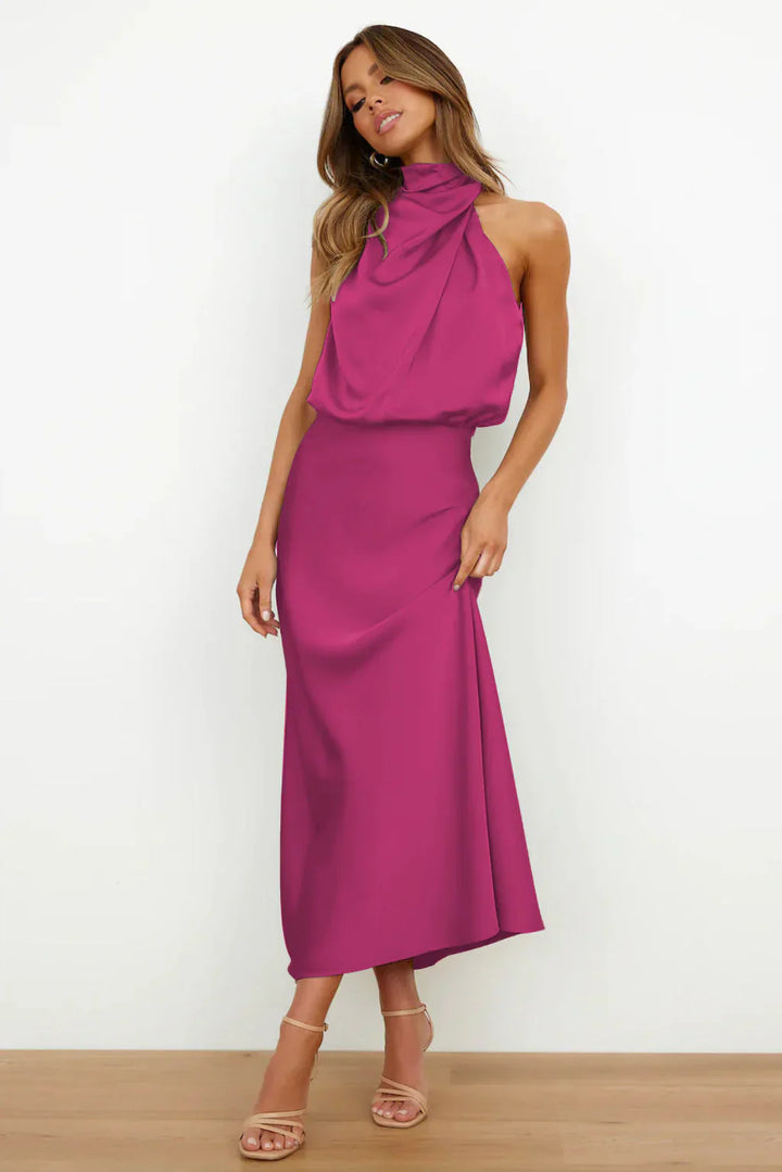 Wynnie - Elegant Satin Off-Shoulder Dress