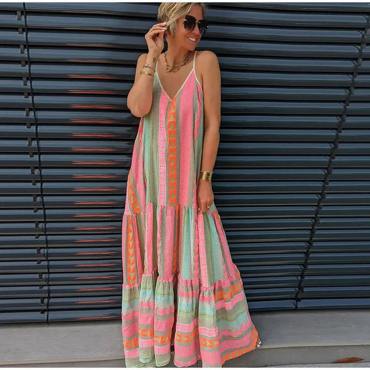 Grecian Neck Tie Belt Dress